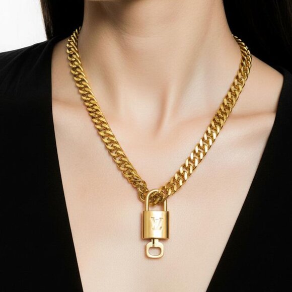 Gold-Plated Necklace with Authentic Louis Vuitton Padlock